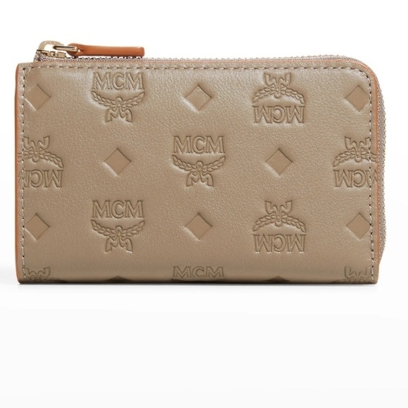 MCM Klara Monogram Zip Mini Wallet: Taupe - Picture 3 of 10